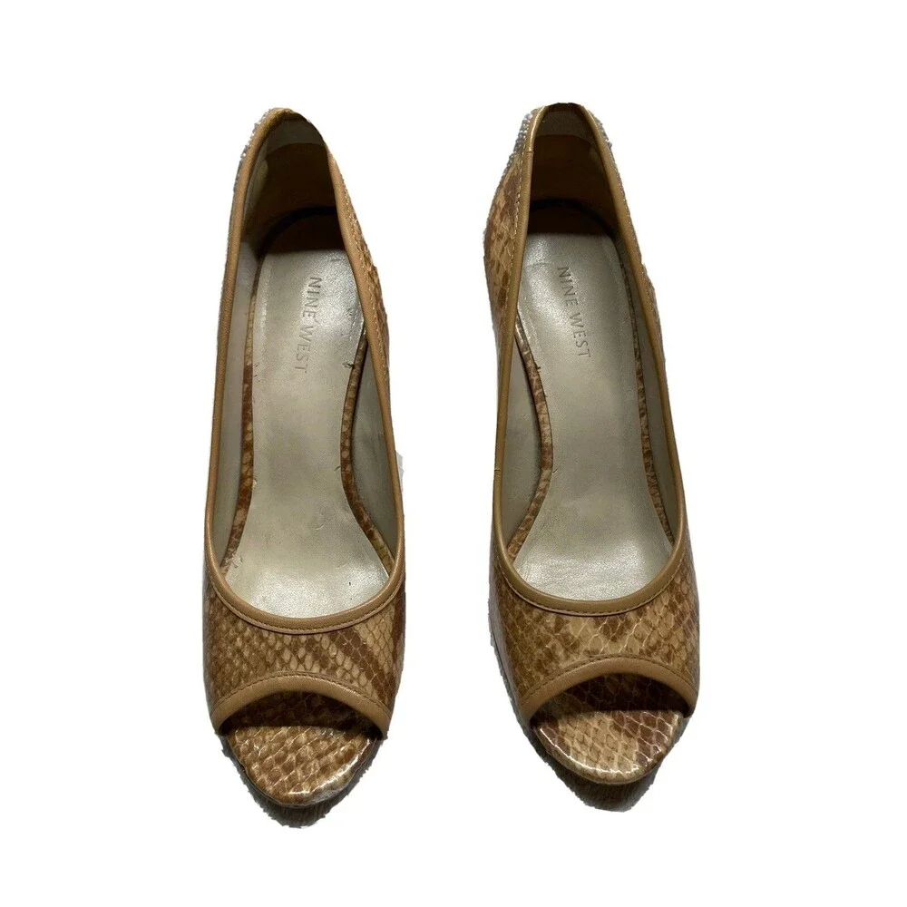 Nine West Shoes Women Size 7M Faux Snakeskin Peep Toe Espadrille Wedges